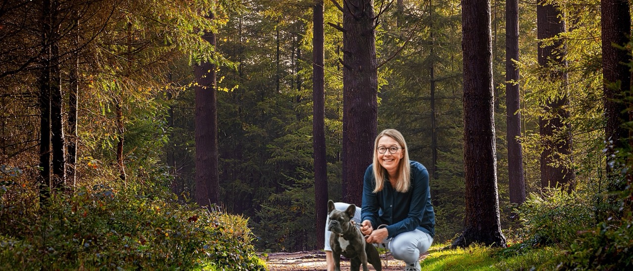 Wald, Frau, Hund, Hund (Pudel), Draußen